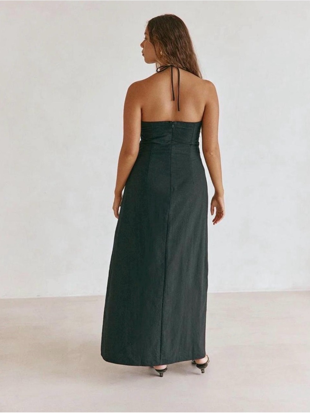 Strapless Black Midi Dress with Decorative Accent - Picture 6 of 7